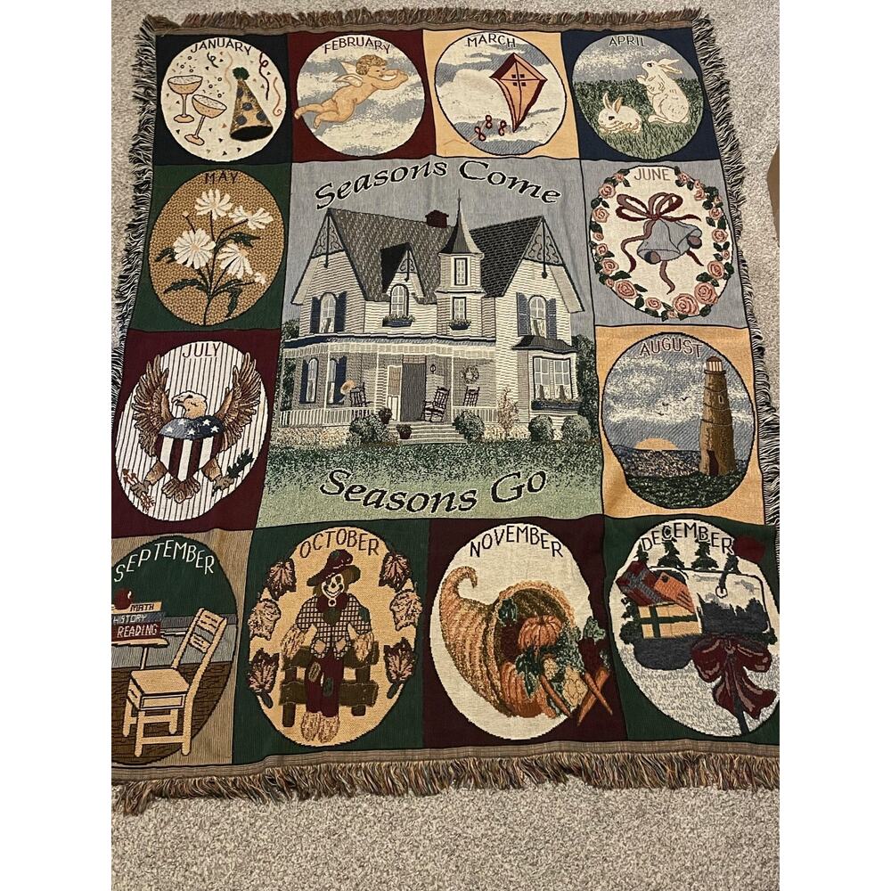 Seasons Come Seasons Go Throw Blanket Cotton Months Country Multicolor Cottage